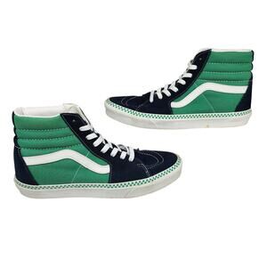 Vans Shoes Mens 9.5 High Tops Green Navy Blue White Suede Fabric Checkered